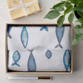 Indigo Blue en Blauwgroen Waterverf Fishes Tissuepapier (Geschenk)