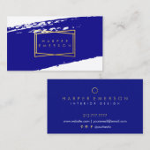 Indigo Blue en Gold Brusstrokes Card Visitekaartje (Voorkant / Achterkant)