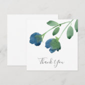 Indigo Blue en Green Waterverf Flowers Hartelijk d Bedankkaart (Voorkant / Achterkant)