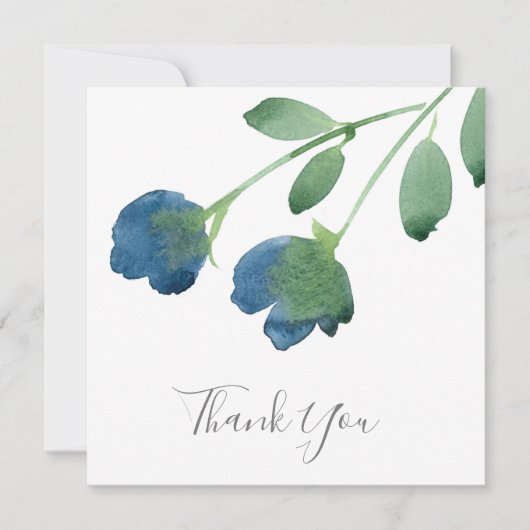 Indigo Blue en Green Waterverf Flowers Hartelijk d Bedankkaart (Voorkant)