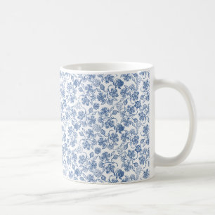 indigo Blue en White Ethnic Floral Print Koffiemok