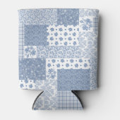 Indigo Blue en White Faux Patchwork Koelbox Blikjeskoeler (Voorkant)