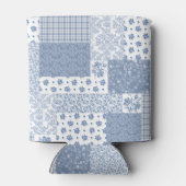 Indigo Blue en White Faux Patchwork Koelbox Blikjeskoeler (Achterkant)