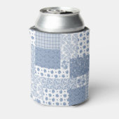 Indigo Blue en White Faux Patchwork Koelbox Blikjeskoeler (Blikje Achterkant)