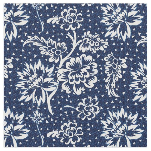 Indigo Blue en White  Floral Stof (Close Up)