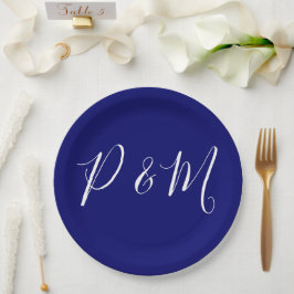Indigo Blue en White Minimalist Wedding Papieren Bordje