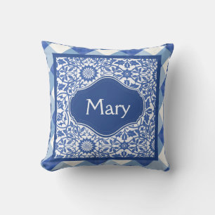 Indigo Blue en White Monogram Pillow Kussen