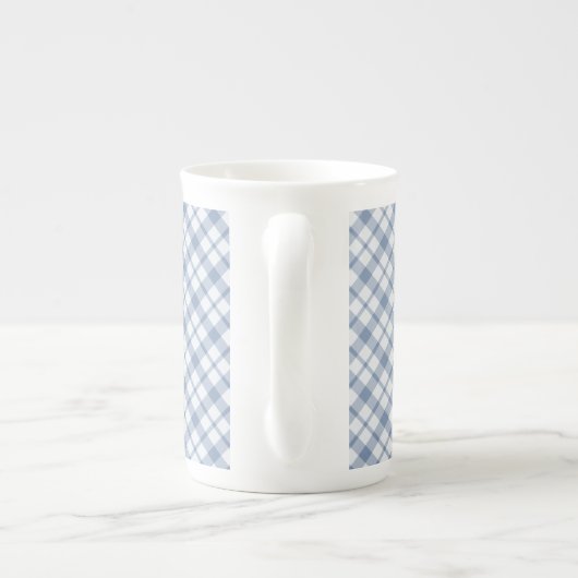 Indigo Blue en White Preppy Check Bone China Mok (Achterkant)