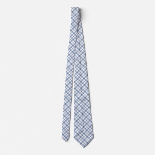 Indigo Blue en White Preppy Check Unisex Necktie Stropdas (Achterkant)