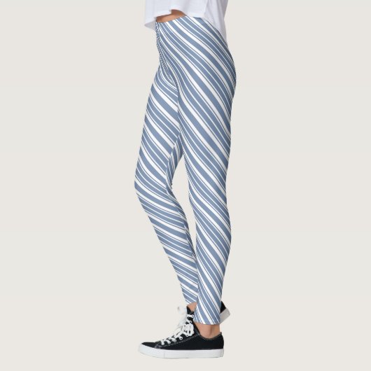 Indigo Blue en White Striped Pattern om aan te pas Leggings (Links)