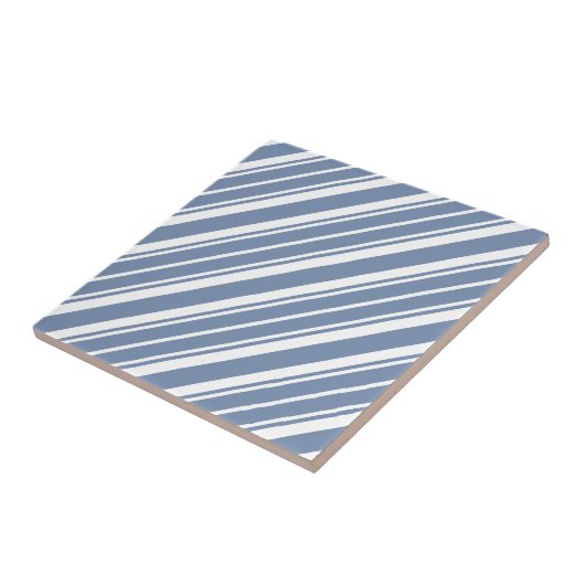 Indigo Blue en White Ticking Stripes Ceramic Tile Tegeltje (Zijkant)