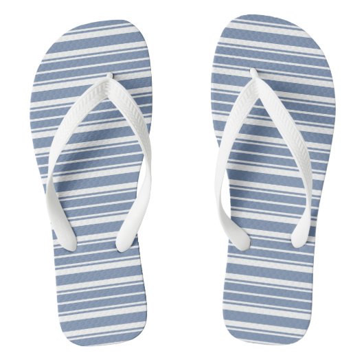 Indigo Blue en White Ticking Stripes Teenslippers (Voetbed)