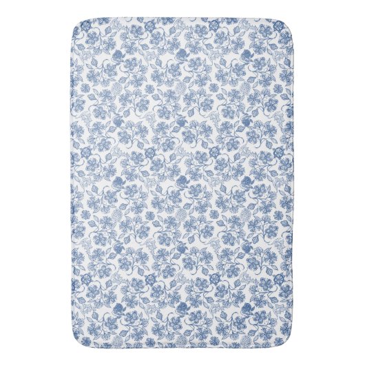  Indigo Blue Ethnic Floral Print Bath Mat (Voorkant Verticaal)