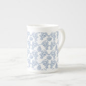 Indigo Blue Ethnic Floral Print Bone China Mok (Voorkant rechts)