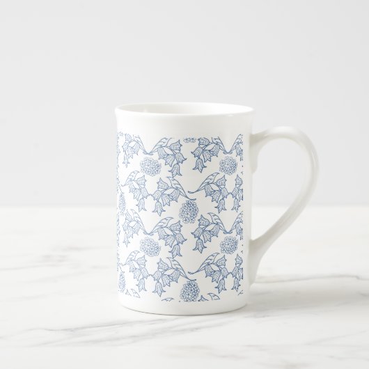 Indigo Blue Ethnic Floral Print Bone China Mok (Rechts)