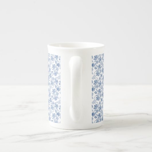 Indigo Blue Ethnic Floral Print Bone China Mok (Achterkant)