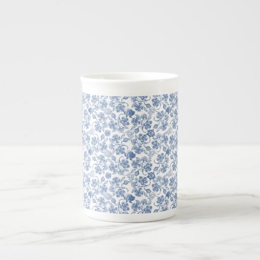 Indigo Blue Ethnic Floral Print Bone China Mok (Voorkant)