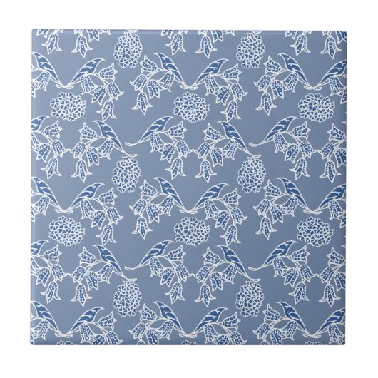 Indigo Blue Ethnic Floral Print Ceramic Tegel Tegeltje (Voorkant)