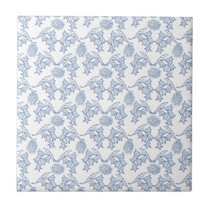 Indigo Blue Ethnic Floral Print Ceramic Tile Tegeltje