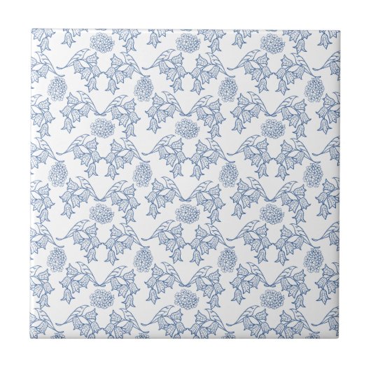 Indigo Blue Ethnic Floral Print Ceramic Tile Tegeltje (Voorkant)