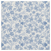 Indigo Blue Ethnic Floral Print Fabric Stof (Close Up)