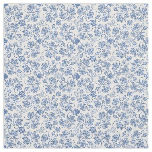 Indigo Blue Ethnic Floral Print Fabric Stof (Swatch)