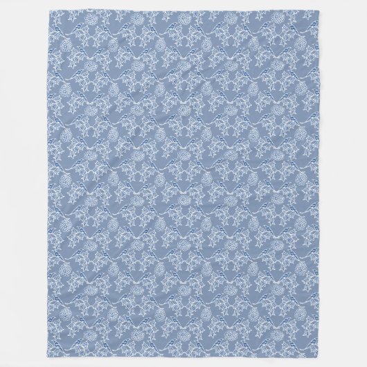 Indigo Blue Ethnic Floral Print Fleece Blanket (Voorkant)