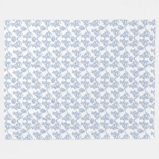 Indigo Blue Ethnic Floral Print Fleece Blanket (Voorkant (Horizontaal))