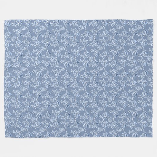 Indigo Blue Ethnic Floral Print Fleece Blanket Deken (Voorkant (Horizontaal))