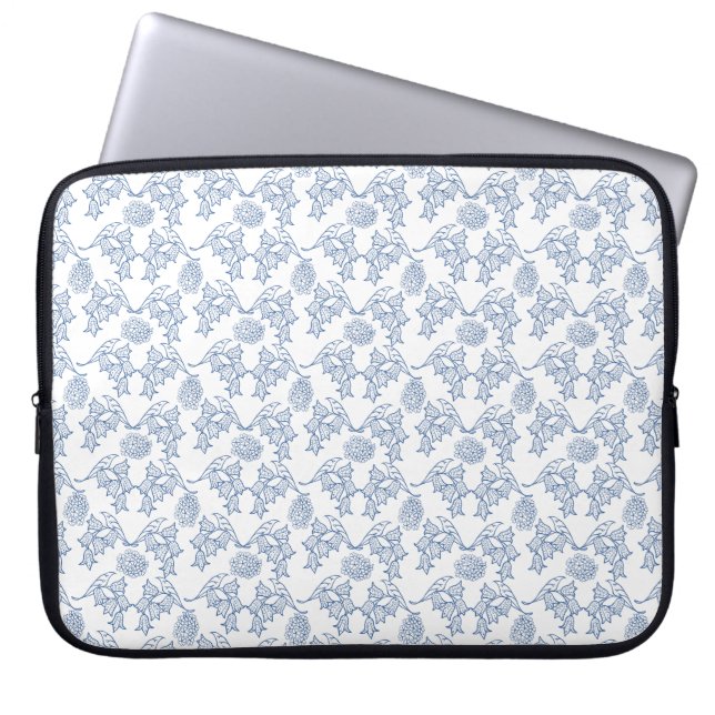 Indigo Blue Ethnic Floral Print Laptop Slapje Laptop Sleeve (Voorkant)
