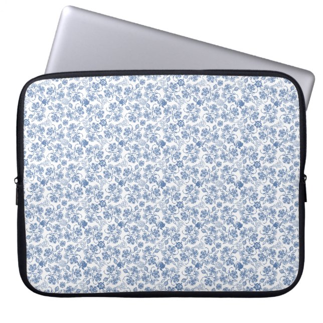 Indigo Blue Ethnic Floral Print Laptop Slapje Laptop Sleeve (Voorkant)
