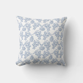  Indigo Blue Ethnic Floral Print Pillow Kussen