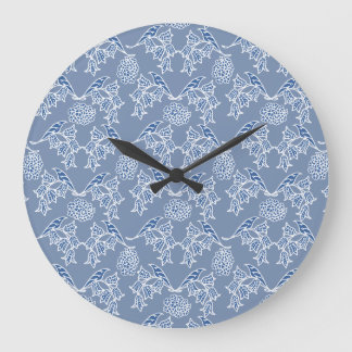 Indigo Blue Ethnic Floral Print Round Wall Clock Grote Klok