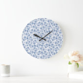 Indigo Blue Ethnic Floral Print Round Wall Clock Grote Klok (Huis)