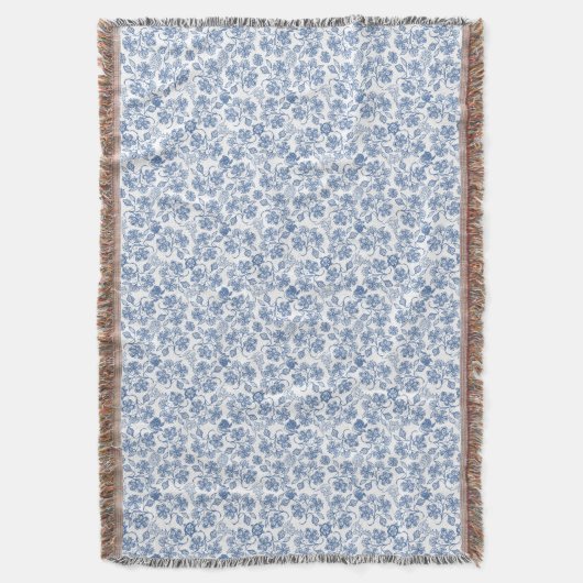 Indigo Blue Ethnic Floral Print Throw Blanket Deken (Voorkant Verticaal)