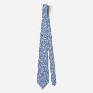 Indigo Blue Ethnic Floral Print Unisex Necktie Stropdas