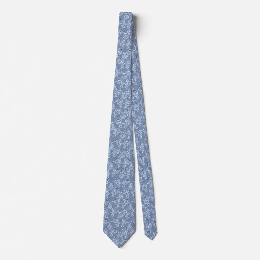 Indigo Blue Ethnic Floral Print Unisex Necktie Stropdas (Voorkant)