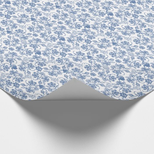 Indigo Blue Ethnic Floral Print Wrapping Paper Cadeaupapier (Hoek)