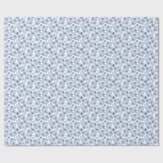 Indigo Blue Ethnic Floral Print Wrapping Paper Cadeaupapier (Vlak)