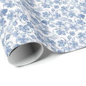 Indigo Blue Ethnic Floral Print Wrapping Paper Cadeaupapier (Rol Hoek)