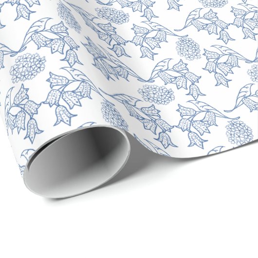 Indigo Blue Ethnic Floral Print Wrapping Paper Cadeaupapier (Rol Hoek)