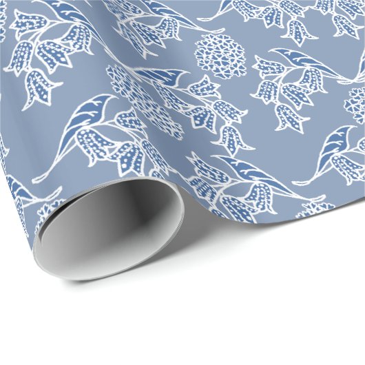 Indigo Blue Ethnic Floral Print Wrapping Paper Cadeaupapier (Rol Hoek)