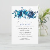 Indigo Blue Floral Baby shower Kaart (Staand voorkant)