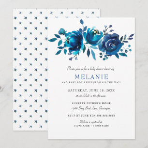 Indigo Blue Floral Baby shower Kaart