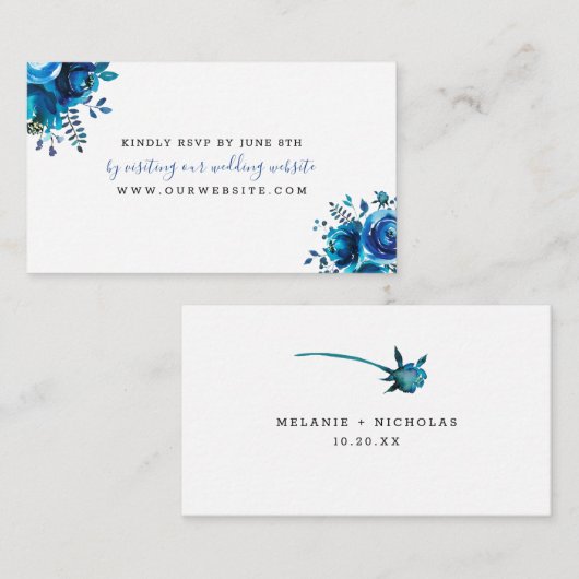Indigo Blue Floral bruiloft RSVP online Informatiekaartje (Voorkant / Achterkant)