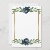 Indigo Blue Floral Elegant Gold Wedding Kaart (Achterkant)