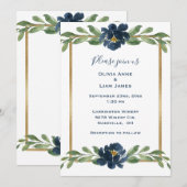 Indigo Blue Floral Elegant Gold Wedding Kaart (Voorkant / Achterkant)