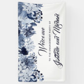 Indigo Blue Floral Engagement Party Welkomstbanner Spandoek (Verticaal)