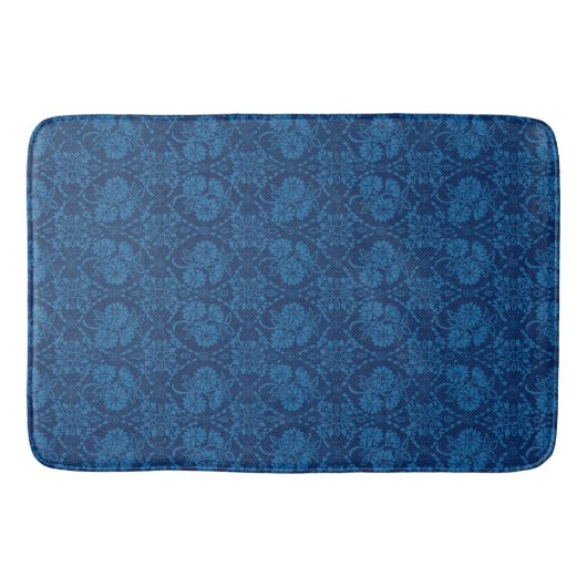 Indigo Blue Floral Faux Lace Pattern Badmat (Voorkant)