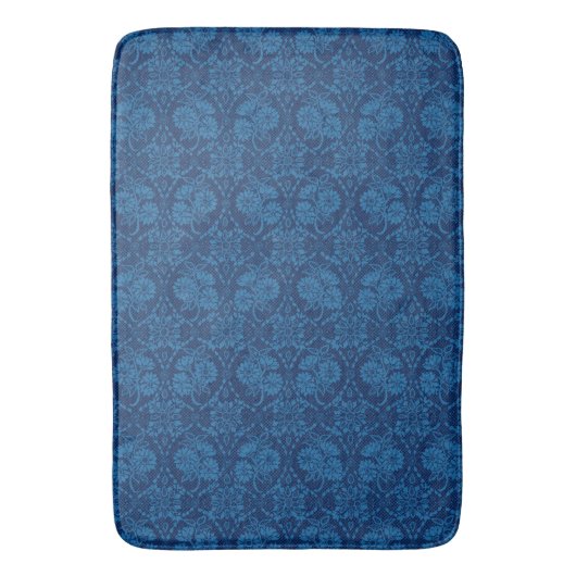 Indigo Blue Floral Faux Lace Pattern Badmat (Voorkant Verticaal)